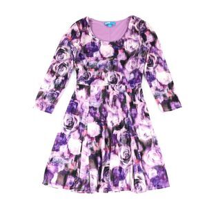 Nanette Lepore L’Amour Rose Print Velvet Dress Size Small Womens Purple Stretch